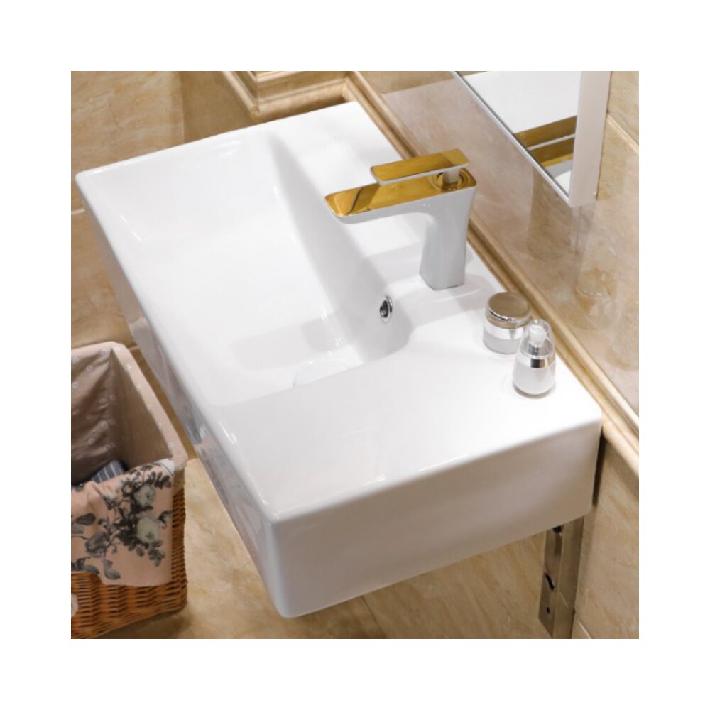 Lavoar suspendat Inter Ceramic dreptunghiular finisaj alb lucios 66 cm stanga
