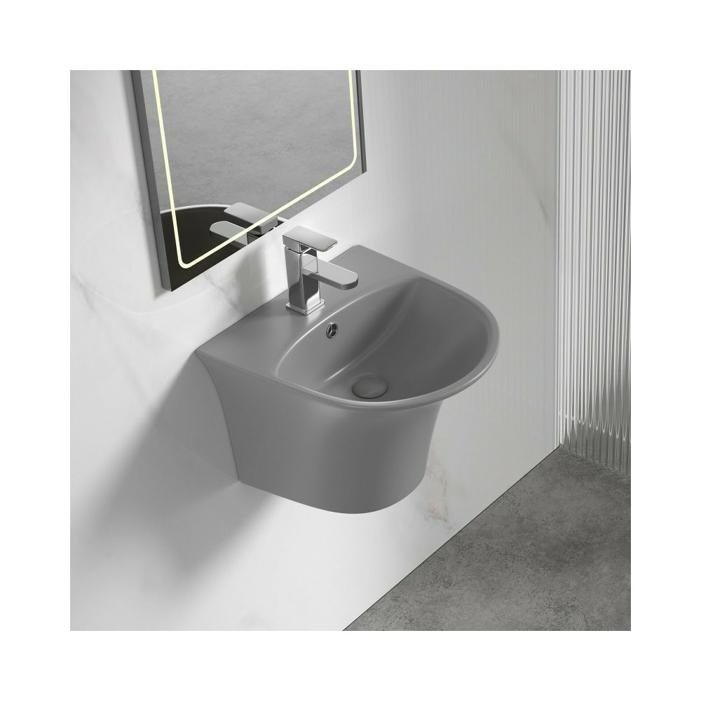 Lavoar suspendat Inter Ceramic oval gri mat 48.5 cm
