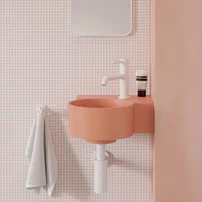 Lavoar suspendat Omnires Ovo M+ compozit coral mat 33x34 cm dreapta