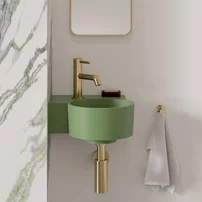 Lavoar suspendat Omnires Ovo M+ compozit verde olive mat 33x34 cm stanga