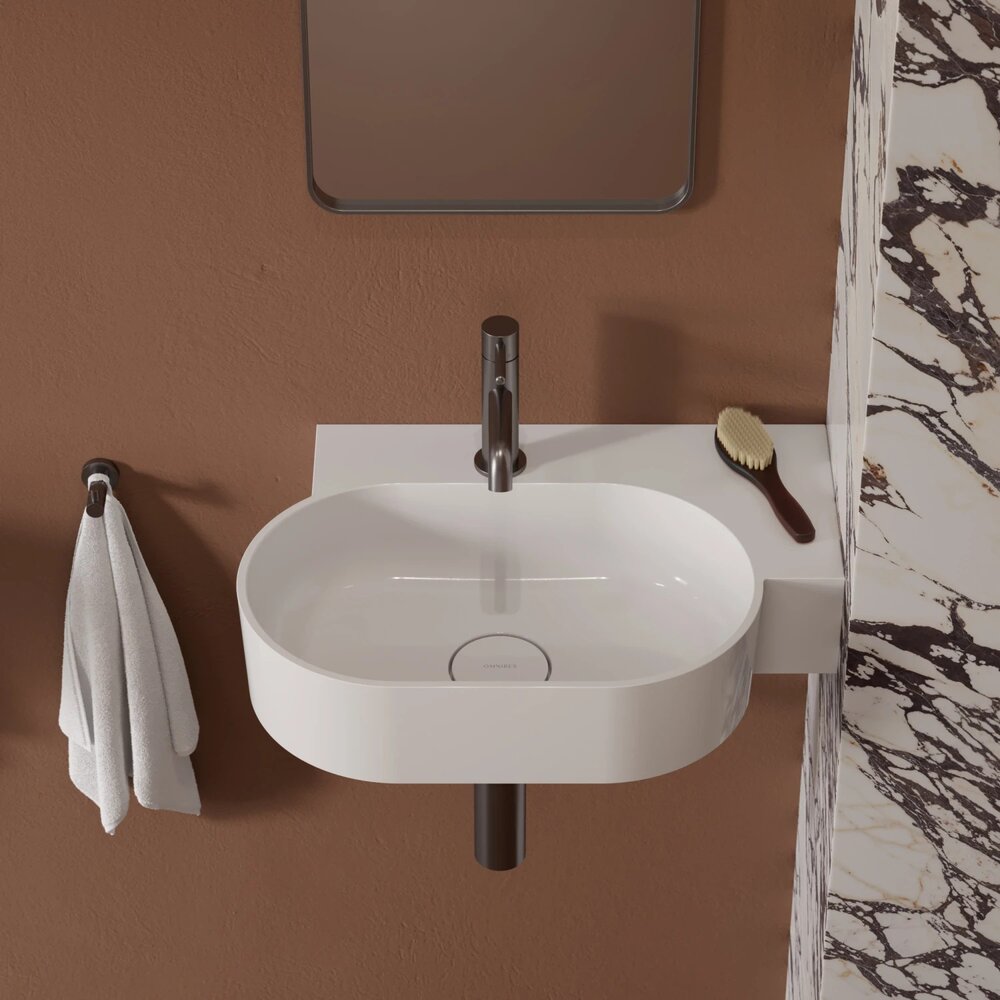 Lavoar suspendat Omnires Ovo M+ finisaj alb lucios 55.5 cm dreapta