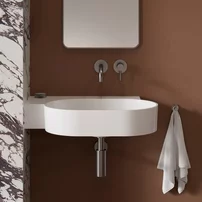 Lavoar suspendat Omnires Ovo M+ finisaj alb lucios 64.5 cm stanga