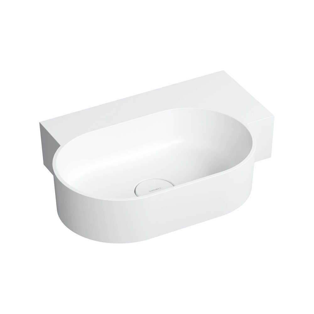 Lavoar suspendat Omnires Ovo M+ finisaj alb mat 55.5 cm dreapta