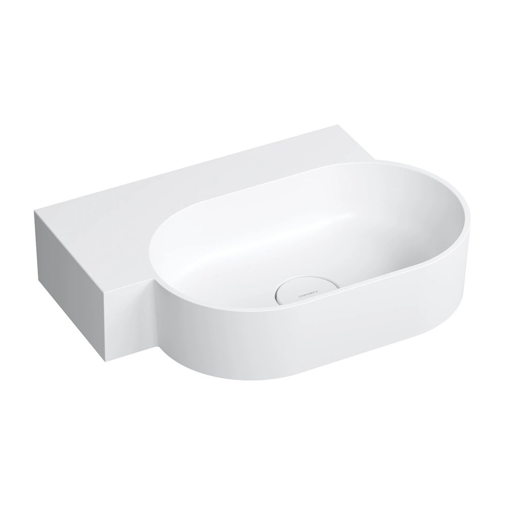 Lavoar suspendat Omnires Ovo M+ finisaj alb mat 55.5 cm stanga