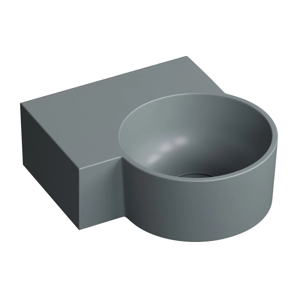 Lavoar suspendat Omnires Ovo M+ finisaj gri cenusa mat 33.5 cm stanga