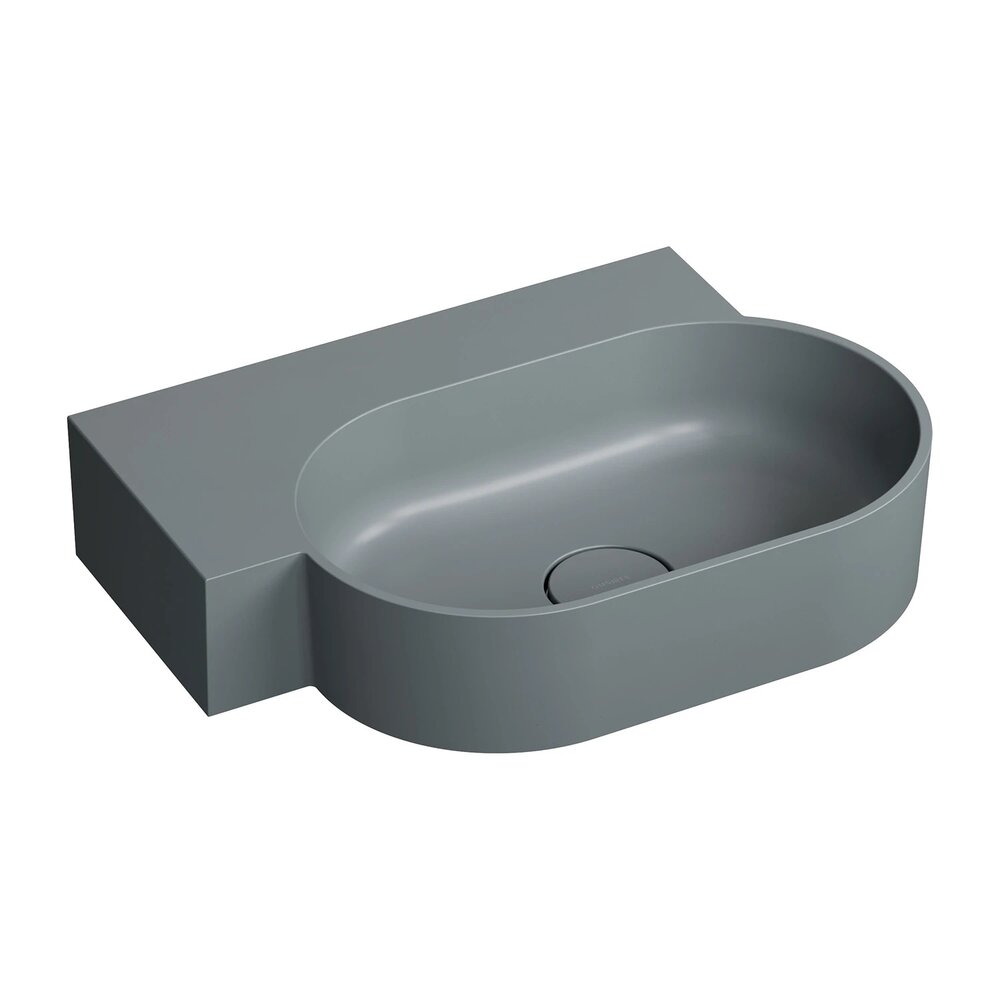 Lavoar suspendat Omnires Ovo M+ finisaj gri cenusa mat 55.5 cm stanga
