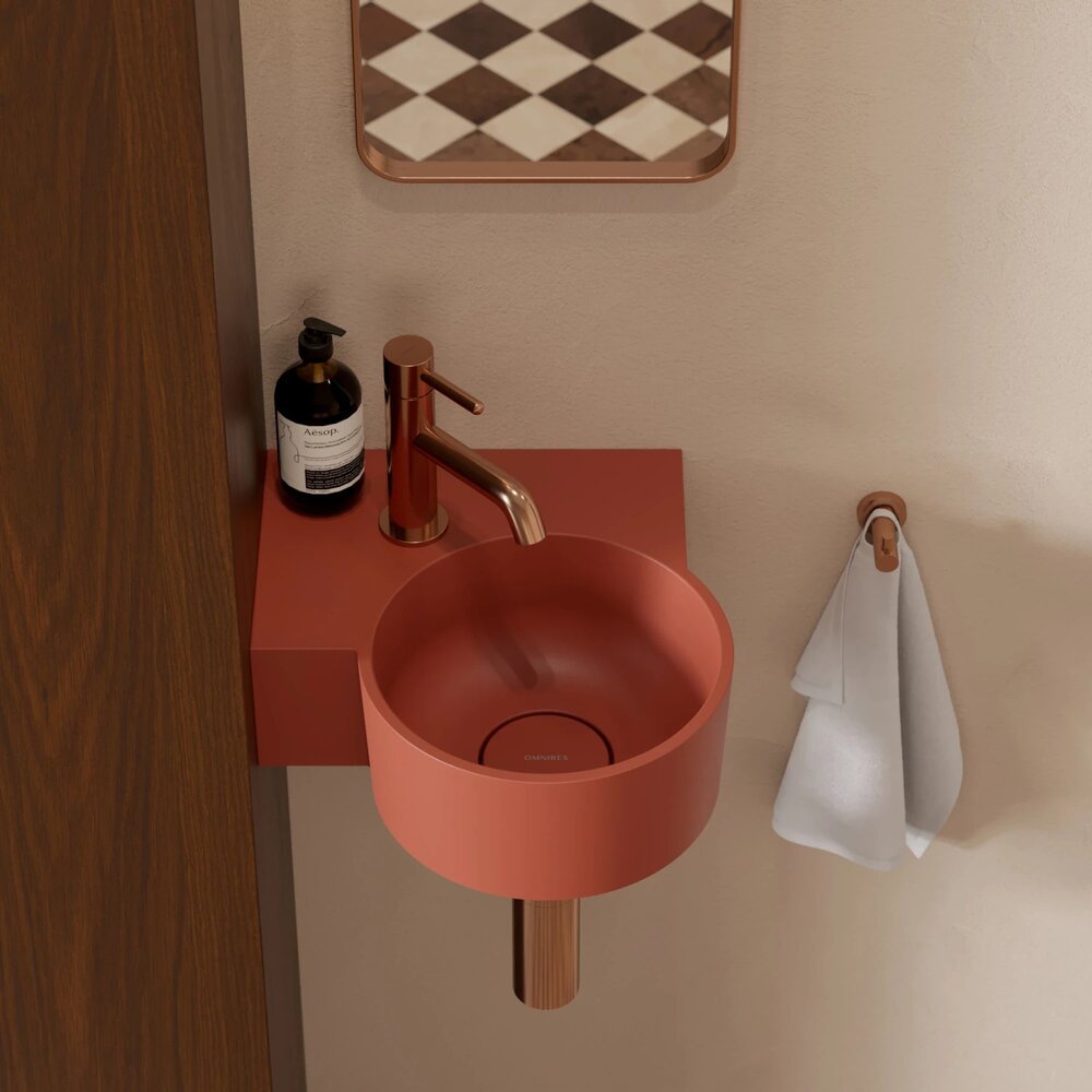 Lavoar suspendat Omnires Ovo M+ finisaj portocaliu mat 33.5 cm stanga