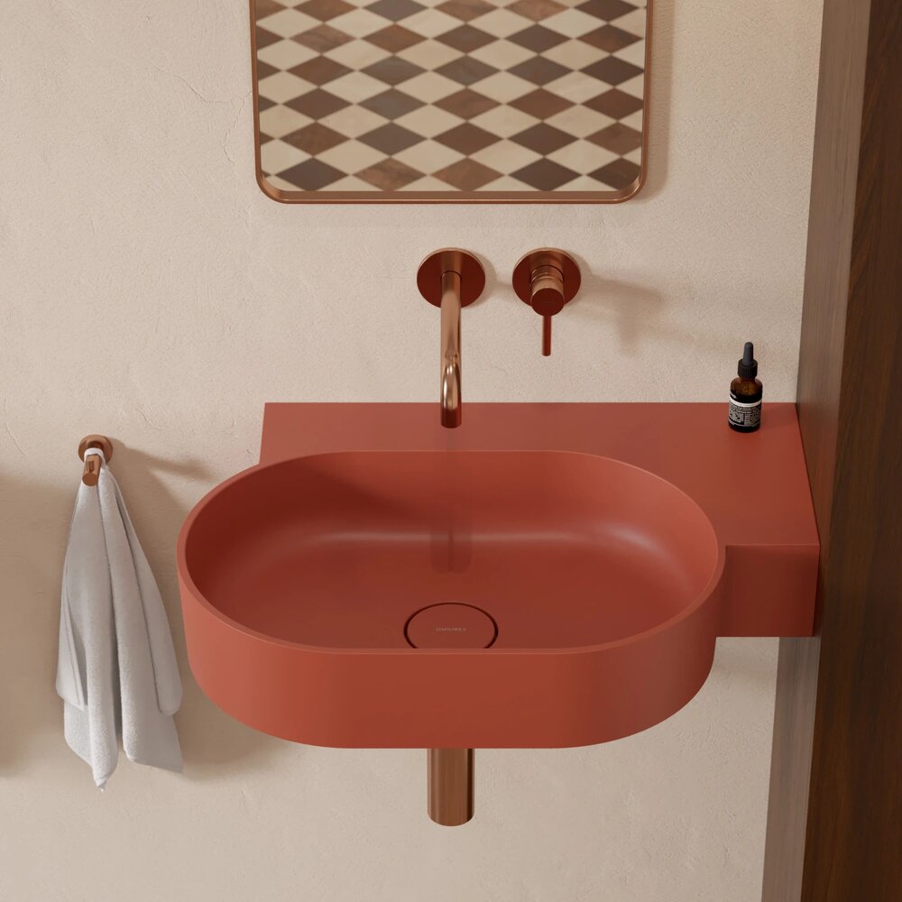 Lavoar suspendat Omnires Ovo M+ finisaj portocaliu mat 64.5 cm dreapta