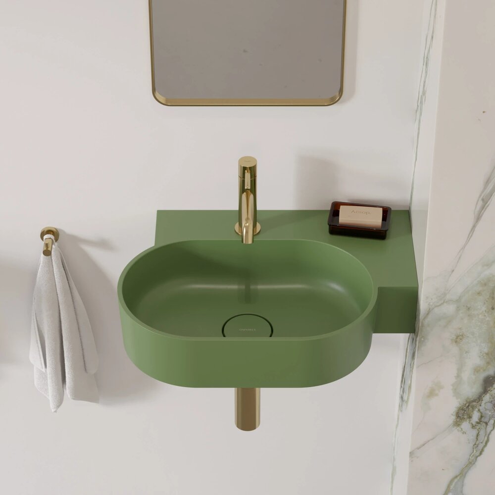 Lavoar suspendat Omnires Ovo M+ finisaj verde mat 55.5 cm dreapta