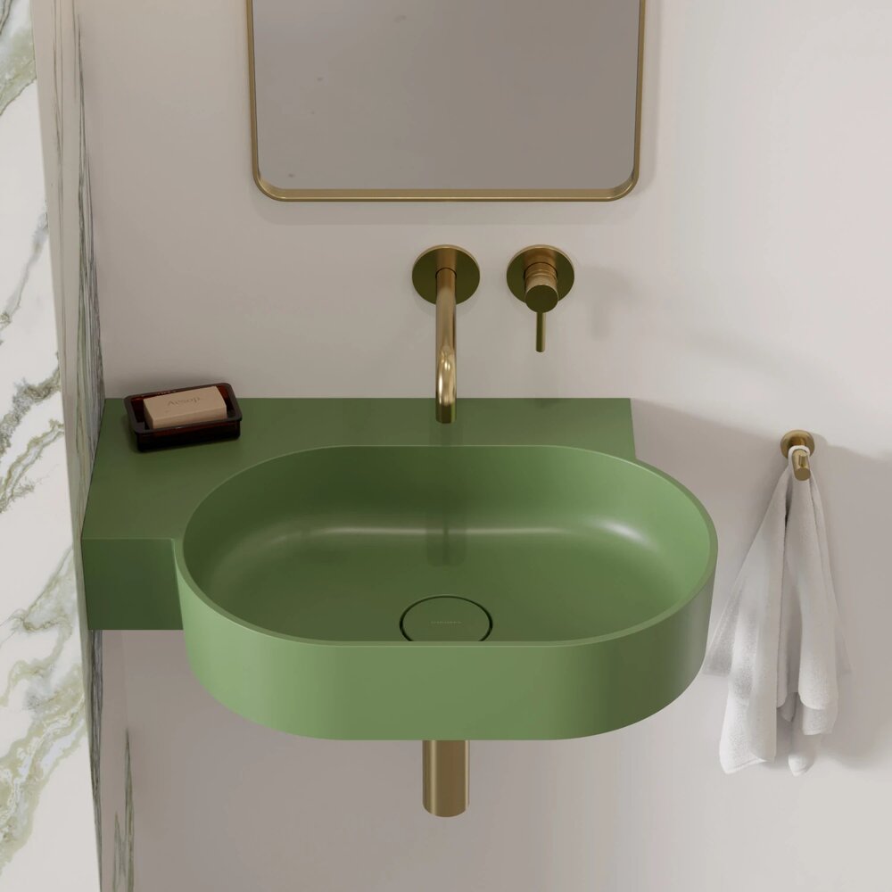 Lavoar suspendat Omnires Ovo M+ finisaj verde mat 64.5 cm stanga