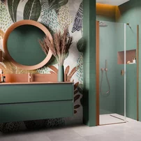 Usa de nisa pivotanta Radaway Nes DWS 100 cm sticla 6 mm finisaj cupru periat-transparent deschidere stanga