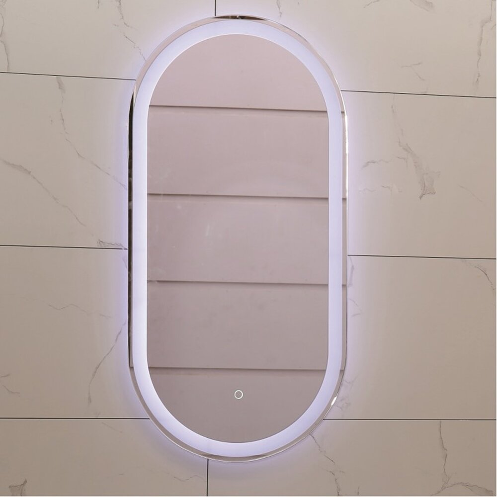 Oglinda cu iluminare LED cu functie dezaburire Inter Ceramic 40x80 cm ovala crom lucios