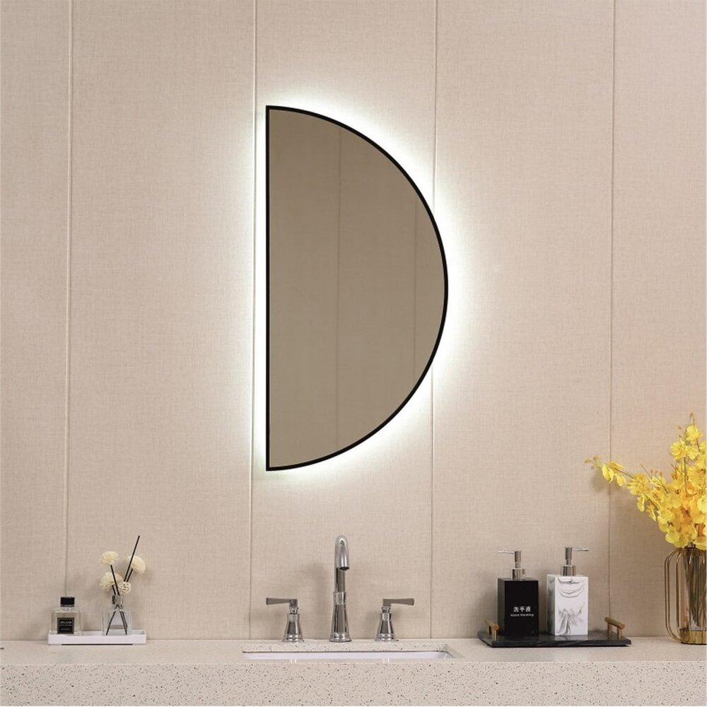 Oglinda cu iluminare LED Inter Ceramic semirotunda 40x80 cm finisaj negru
