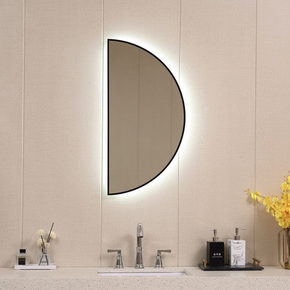 Oglinda cu iluminare LED Inter Ceramic semirotunda 45x90 cm finisaj negru