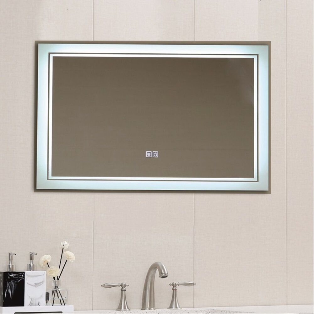 Oglinda cu iluminare LED si dezaburire Inter Ceramic 80x60 cm dreptunghiulara cu margine alba