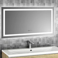 Oglinda cu iluminare LED si dezaburire Inter Ceramic dreptunghiulara 120x60 cm crom lucios functie ceas si temperatura