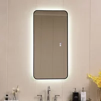 Oglinda cu iluminare LED si dezaburire Inter Ceramic dreptunghiulara 50x100 cm finisaj negru