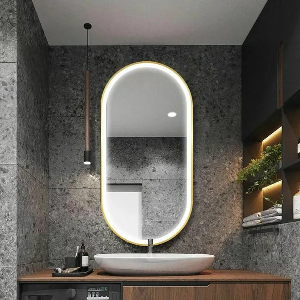 Oglinda cu iluminare Led Tutumi OVL 50x100 cm brush gold picture - 2