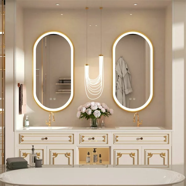 Oglinda cu iluminare Led Tutumi OVL 50x100 cm brush gold picture - 3
