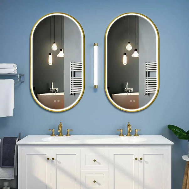 Oglinda cu iluminare Led Tutumi OVL 50x100 cm brush gold picture - 4