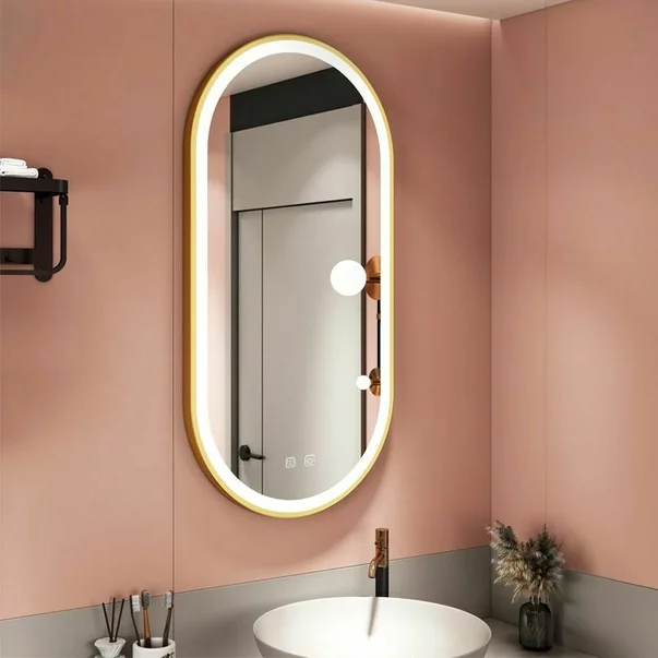 Oglinda cu iluminare Led Tutumi OVL 50x100 cm brush gold picture - 7
