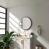 Oglinda cu iluminare si dezaburire Fluminia Aster cu afisare ora 70 cm finisaj negru mat