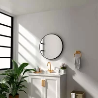 Oglinda cu iluminare si dezaburire Fluminia Aster cu afisare ora 80 cm finisaj negru mat