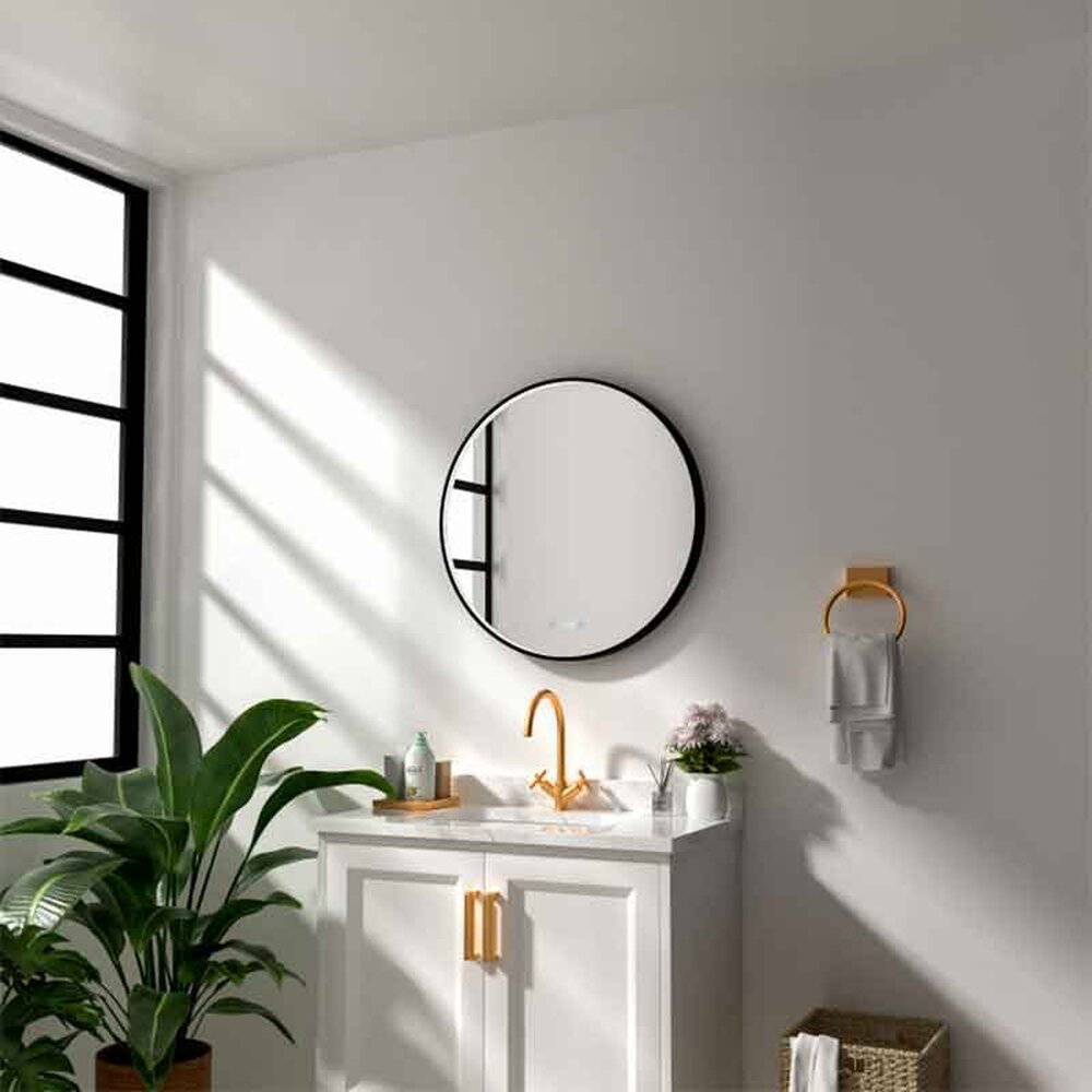 Oglinda cu iluminare si dezaburire Fluminia Aster cu afisare ora 80 cm finisaj negru mat