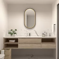 Oglinda cu iluminare si dezaburire Fluminia Canaria cu afisare ora 50x100 cm finisaj negru mat