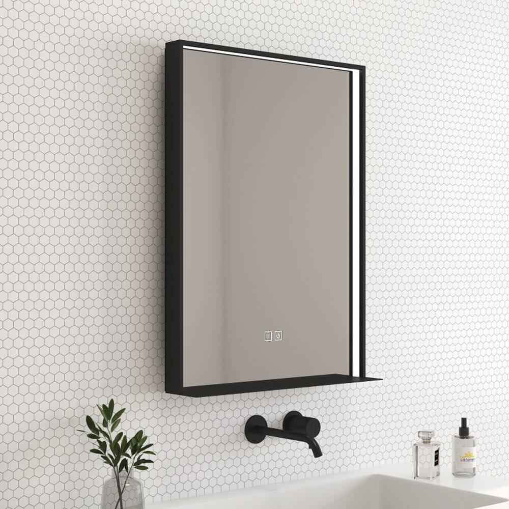 Oglinda cu iluminare si dezaburire Inter Ceramic Enzo rama neagra 60x80 cm
