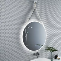 Oglinda cu iluminare si dezaburire Inter Ceramic forma rotunda 80 cm curea alba