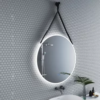Oglinda cu iluminare si dezaburire Inter Ceramic forma rotunda 80 cm curea neagra