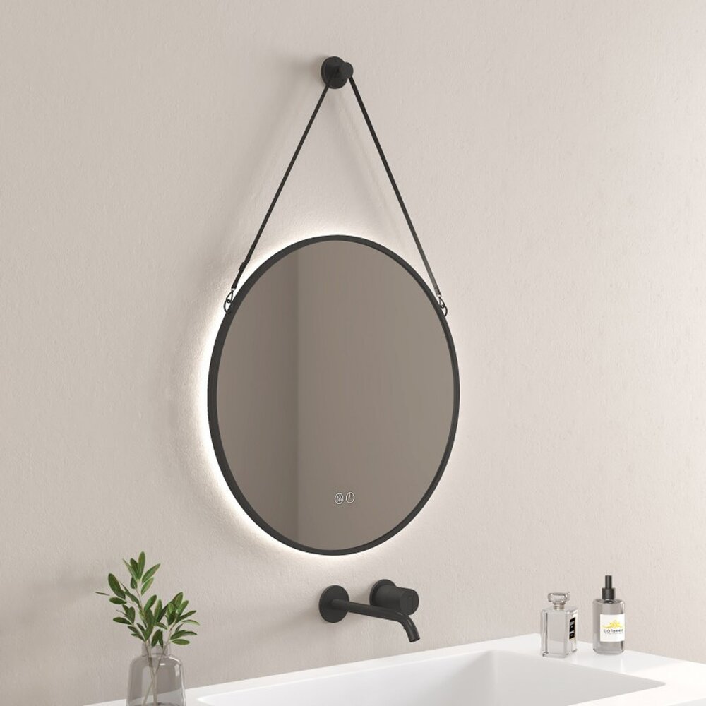 Oglinda cu iluminare si dezaburire Inter Ceramic Genevra cu rama neagra 60 cm