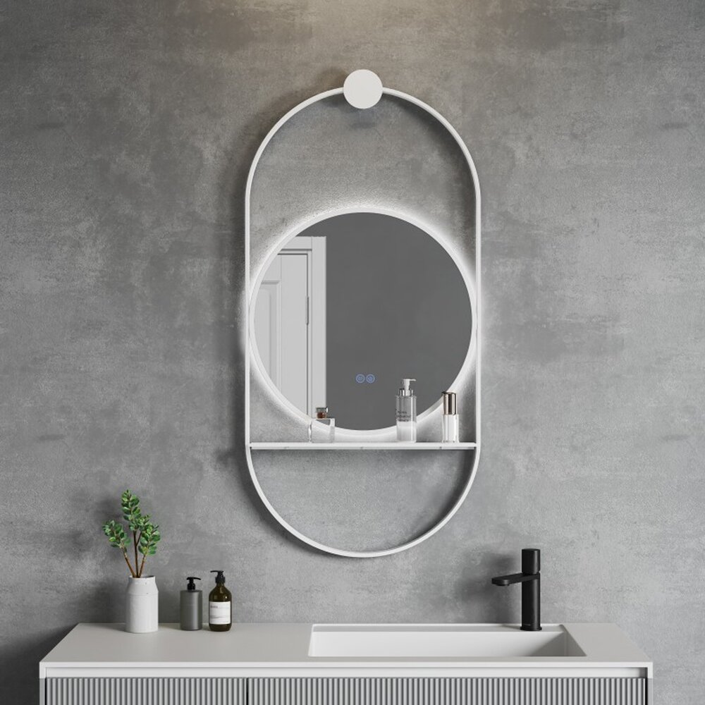 Oglinda cu iluminare si dezaburire Inter Ceramic Savona cu rama alba 60x124 cm