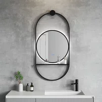 Oglinda cu iluminare si dezaburire Inter Ceramic Savona cu rama neagra 60x124 cm