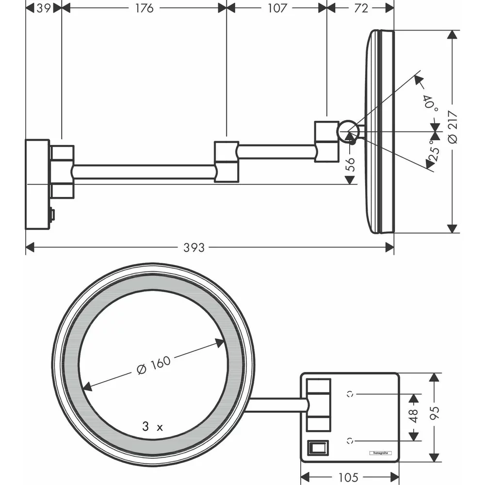 Oglinda Led pentru barbierit negru mat Hansgrohe AddStoris