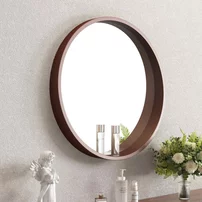 Oglinda rotunda Inter Ceramic rama din lemn maro 60 cm