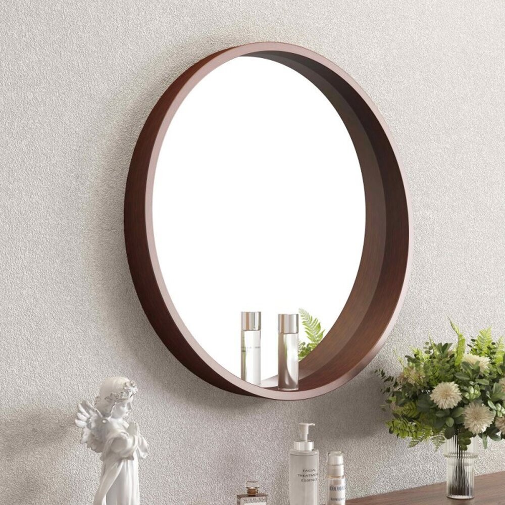 Oglinda rotunda Inter Ceramic rama din lemn maro 60 cm