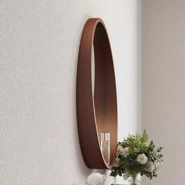 Oglinda rotunda Inter Ceramic rama din lemn maro 60 cm 1858WOODEN