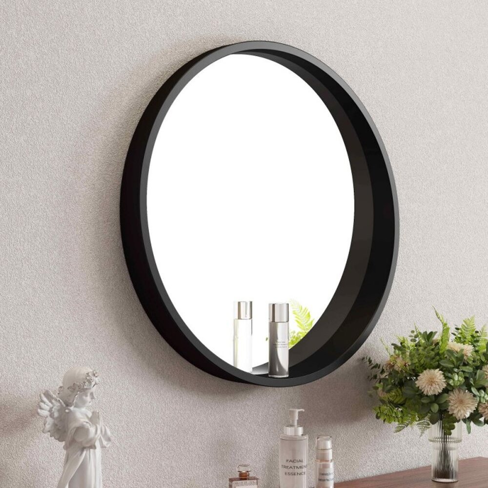 Oglinda rotunda Inter Ceramic rama din lemn negru 60 cm