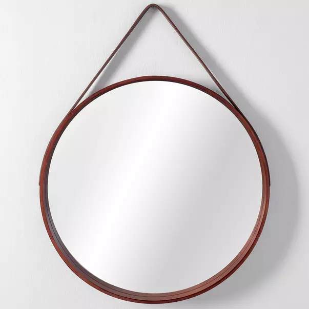 Oglinda rotunda Rea Loft NBKL-18013 rama din lemn cu curea maro 59 cm picture - 5