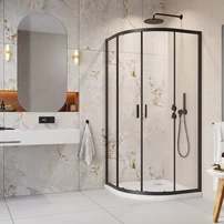 Pachet cabina de dus Alienta Black A 90x90 cm, cadita pentru dus Rodos A Compact alb si sifon cadita negru