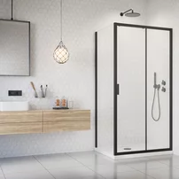 Pachet cabina de dus Alienta Black DWJ+S 120x90 cm, cadita pentru dus Laros D Compact alb si sifon cadita negru