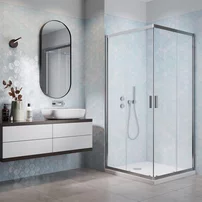 Pachet cabina de dus Alienta C 90x90 cm, cadita pentru dus Tinos A Compact alb si sifon cadita crom