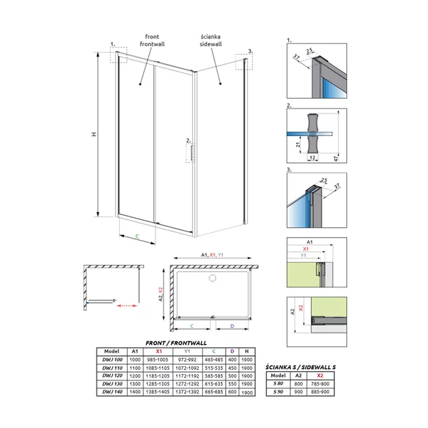 Pachet cabina de dus Alienta DWJ+S 100x90 cm, cadita pentru dus Laros D Compact alb si sifon cadita crom picture - 9