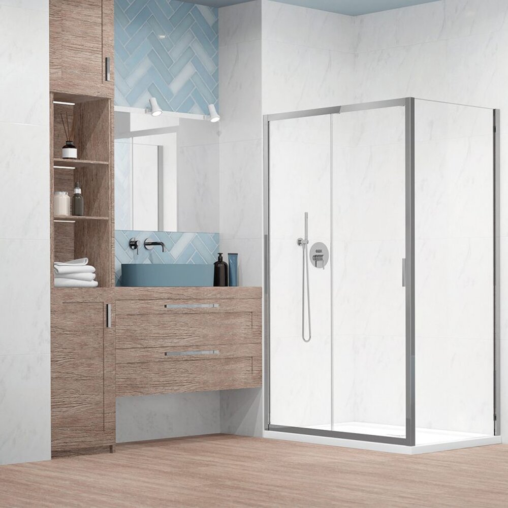 Pachet cabina de dus Alienta DWJ+S 120x80 cm, cadita pentru dus Laros D Compact alb si sifon cadita crom