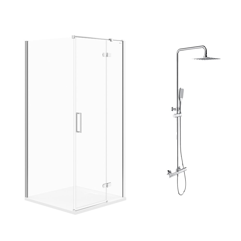 Pachet cabina de dus Cersanit Jota crom 90x90 cm si coloana de dus Omnires Y crom