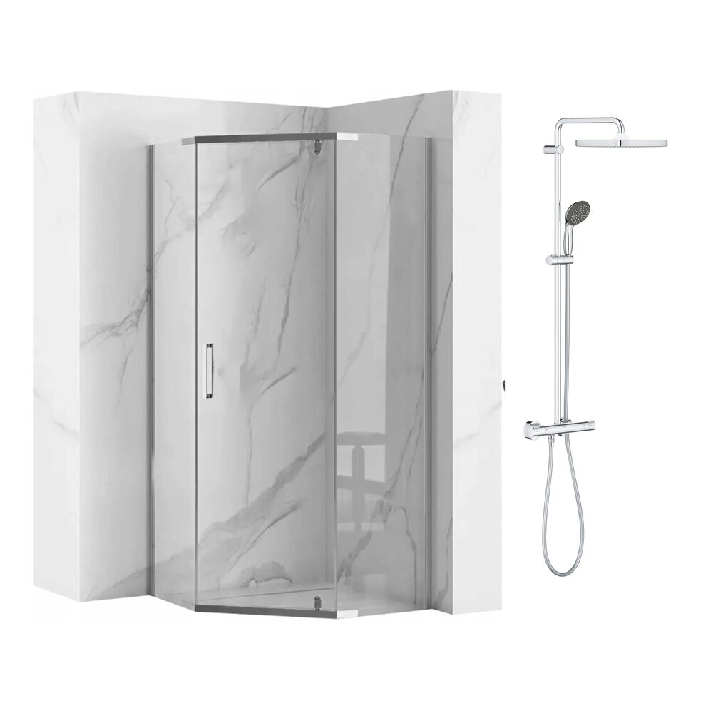 Pachet cabina de dus Rea Axin crom 90x90 si coloana de dus cu baterie termostatata Grohe Vitalio Start Cube 250 crom lucios