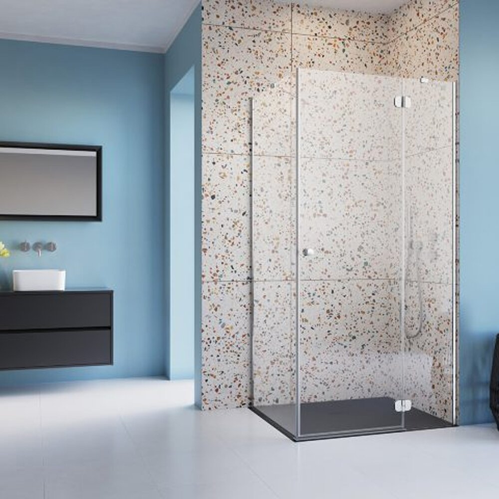 Pachet cabina de dus Torrenta KDJ dreapta 100x80 cm, cadita pentru dus Laros D Compact alb si sifon cadita crom