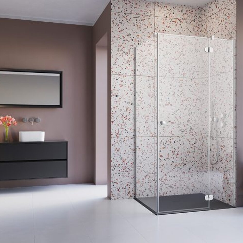 Pachet cabina de dus Torrenta KDJ dreapta 80x80 cm, cadita pentru dus Tinos C Compact alb si sifon cadita crom